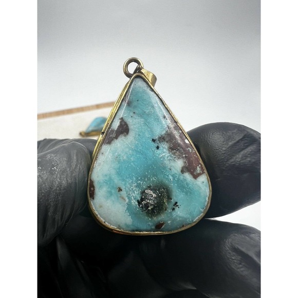 8 Natural Persian Turquoise Pendants Metal Brass Bulk Lot - Picture 7 of 10